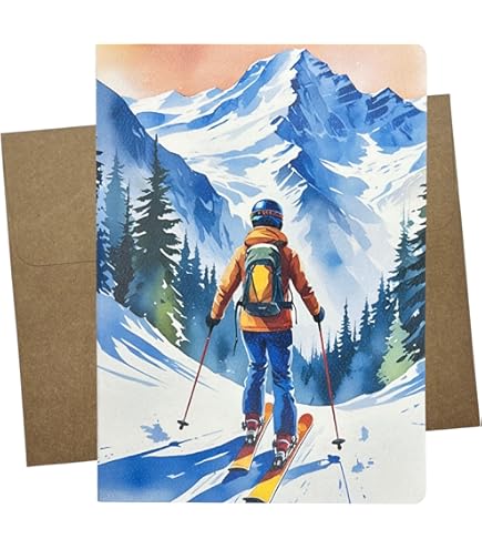 WOWPAPERART Skiing 3D Pop Up Greeting Card – Handmade Blank Card For Birthdays, Love, Congrats, Holidays