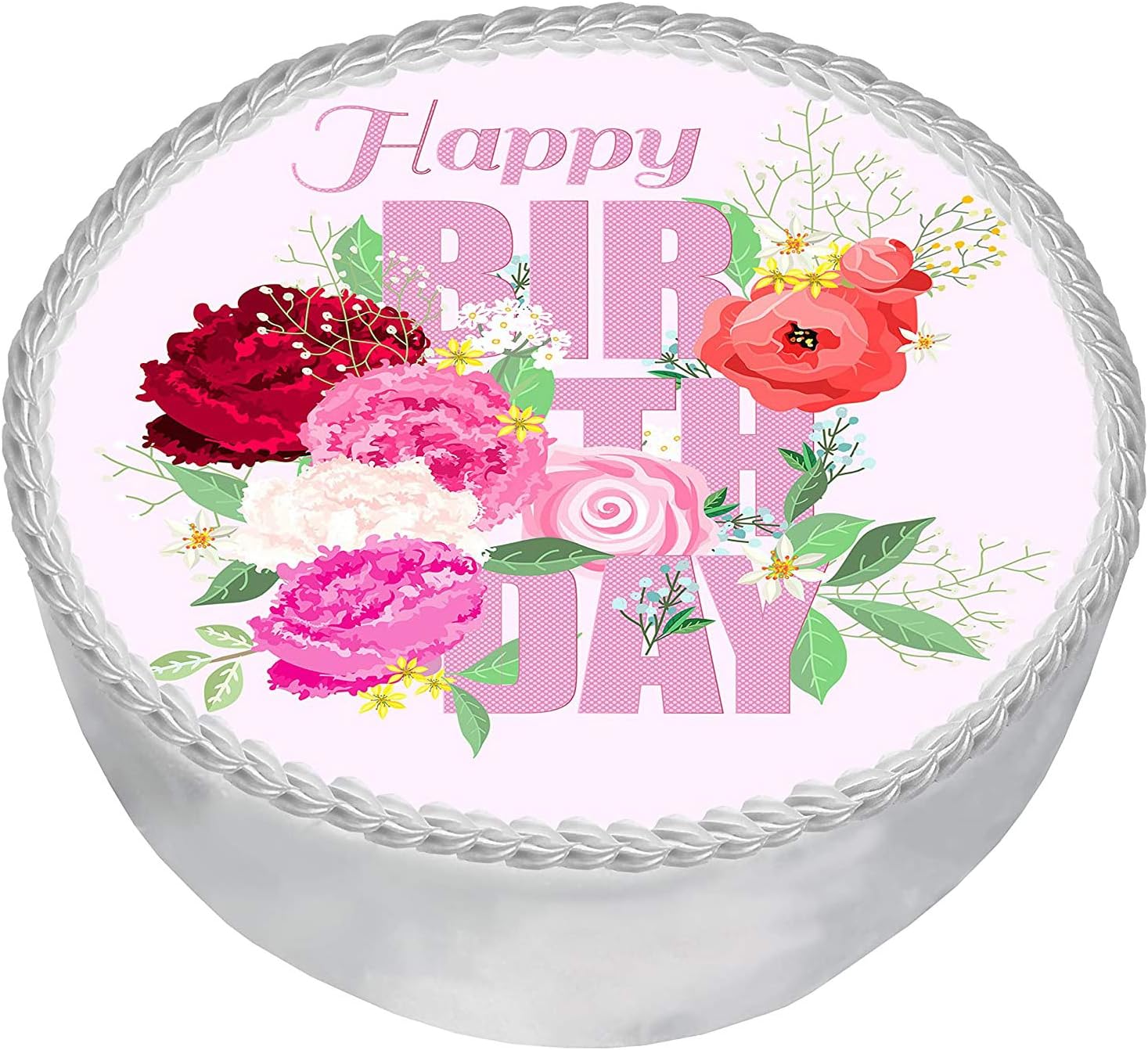 PRE-CUT HAPPY BIRTHDAY CAKE B V. TOPPER 7" / 18CM EDIBLE RICE/WAFER PAPER DESSERT SUMMER PARTY DECORATIONS