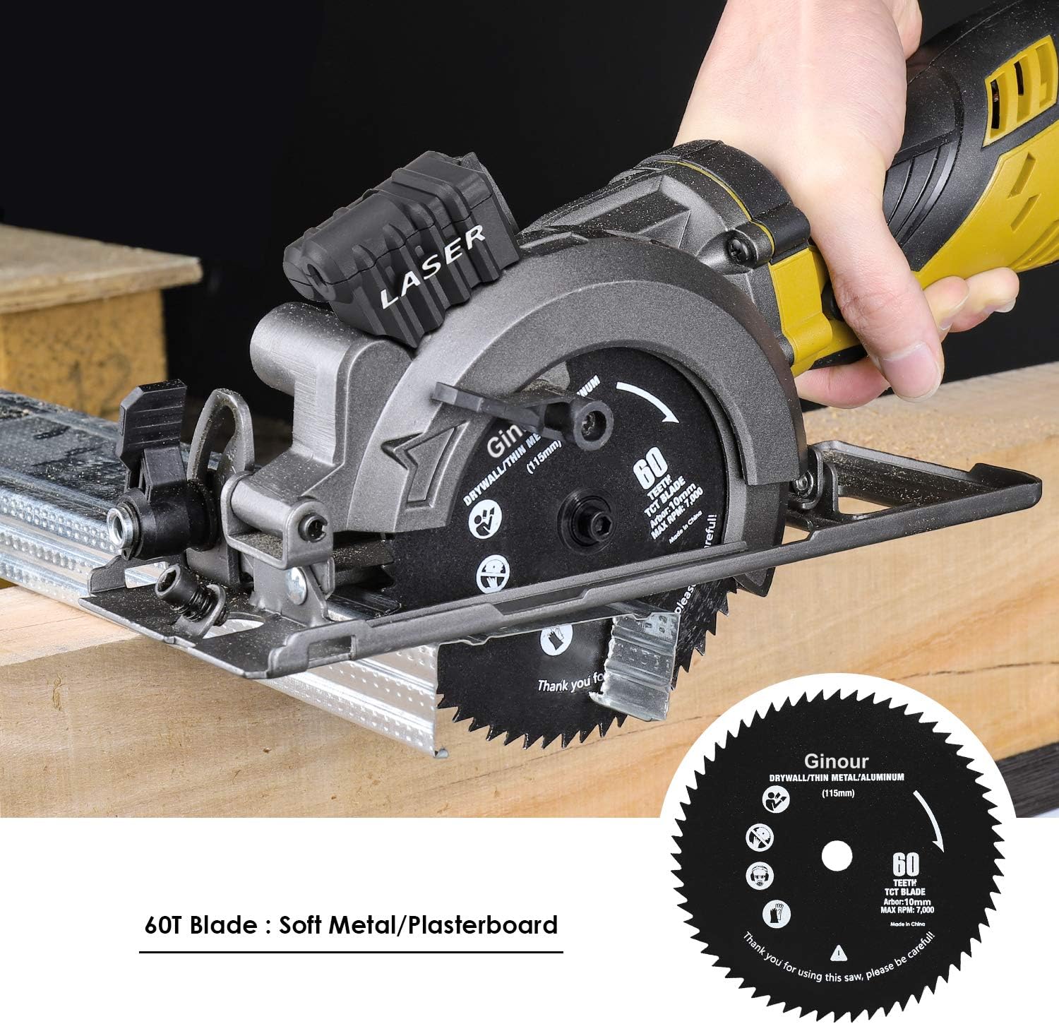 Mini Circular Saw Handheld Tool, Laser Guide, Auxiliary Cutting And Adjustable eBay