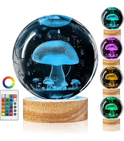 DCORIUNTG 3D Crystal Ball Night Light with 16 Colors, 60mm Glass