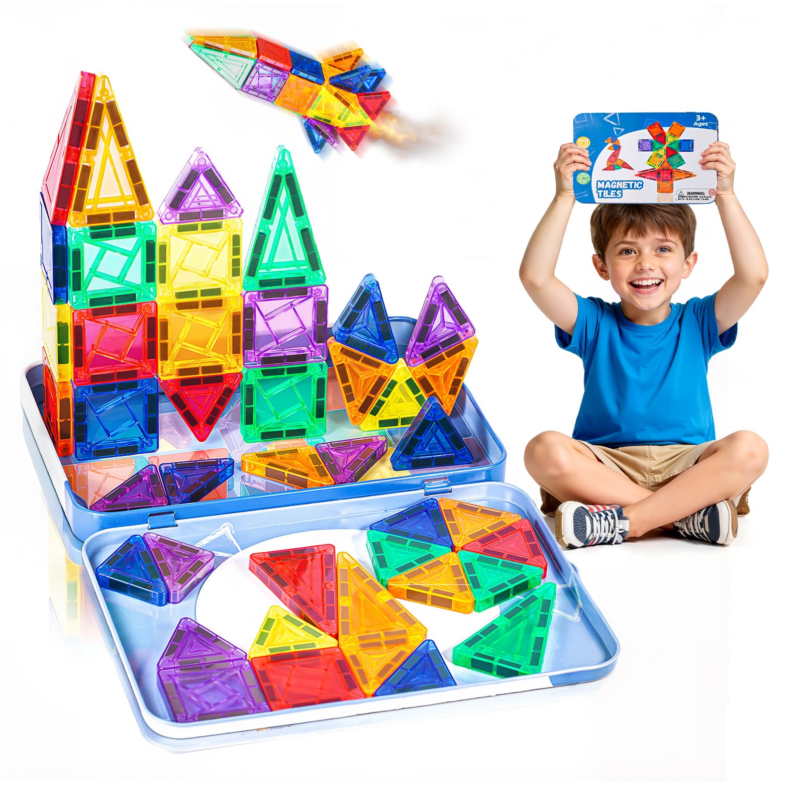 MQGEWQ Mini Travel Magnetic Tiles,1.5Inch Magnet Building Blocks Toddler Essentials Set Portable Construction Toys for Airplane Car Kid Aged 3+ Birthday Gift