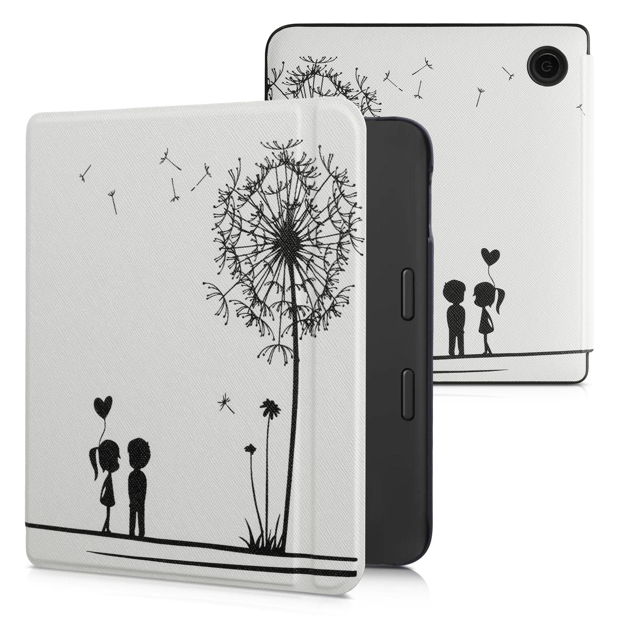 kwmobile Case Compatible with Tolino Vision 6 Case - eReader Cover - Dandelion Love Black/White