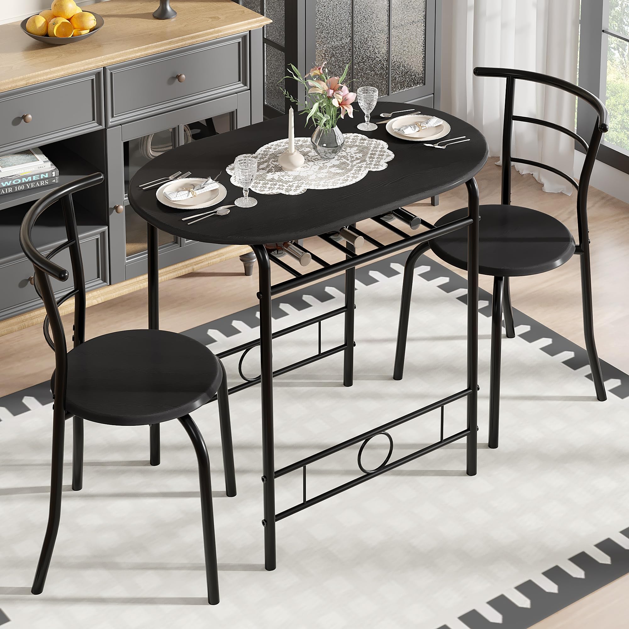 Sleek black oval dining set
