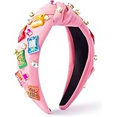 BOpusail Snacks Rhinestone Jeweled Knotted Headband for Women, Funny Chips Embellished Preppy Hairband Non Slip Headband Pink Hair Accessories Birthday Gift for Girls