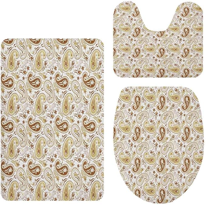 Juego de 3 alfombrillas de baño con estampado de cachemira y tulipanes
