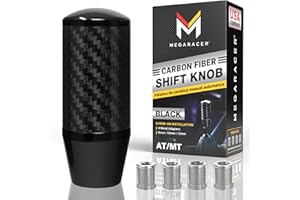 MEGA RACER Premium Black Carbon Fiber Gear Stick Shift Knob – Cool JDM Style Shifter Knob, Fits 4/5/6 Speed Manual & Buttonless Automatic Cars, Includes 4 Metal Threaded Adapters (M8, M10x1.25, M12x1.25)