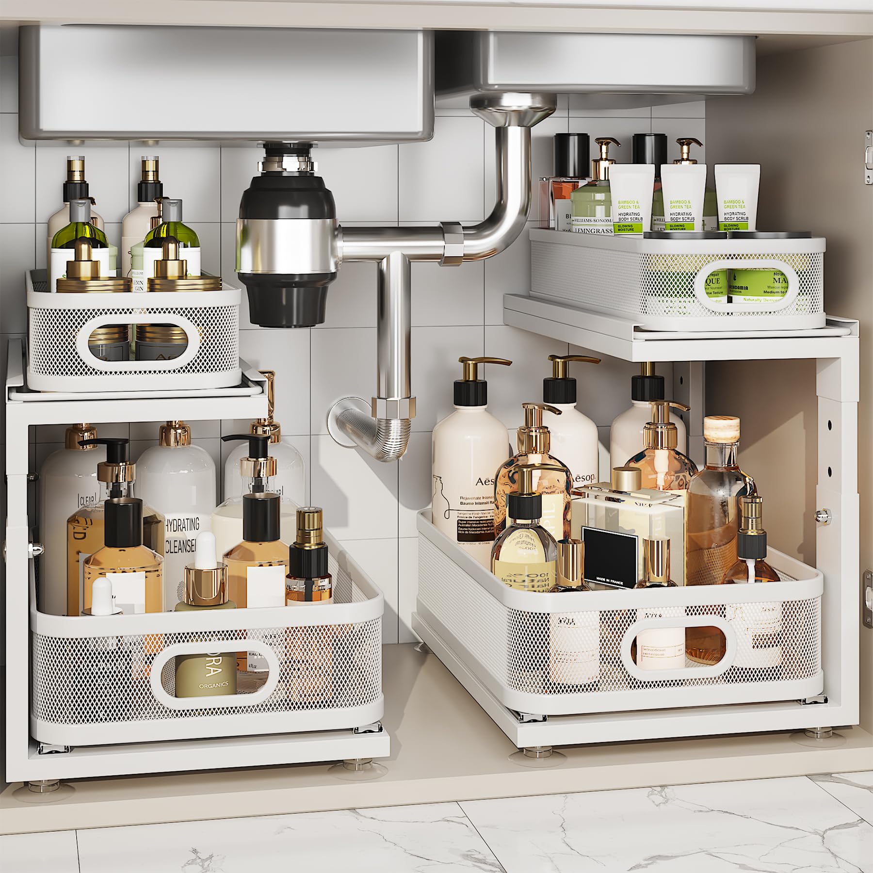 Photo 1 of Corbyles 2 Pack Under Sink Organizer With Next-Gen Ball-Bearing Slides,2-Tier Precision Mesh Pull Out Cabinet Drawers Storage for Bathroom&Kitchen,Height Adjustable Shelf,Rust-resistant-Patent Pending