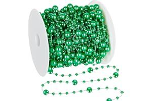 ARROWOM 100 FT Christmas Tree Garland Beads, Green Bead Garland for Christmas Tree, Faux Pearl Garland Strands for Christmas Decorations, Beaded Christmas Garland for Xmas Tree Wreath Mantle Fireplace Decor