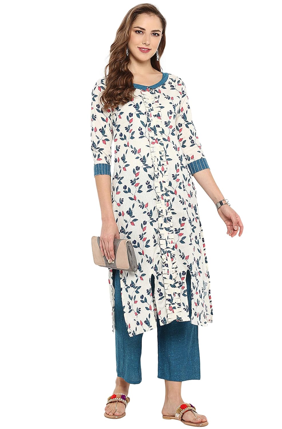 janasya women's cotton floral print straight kurta with straight pant