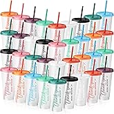 Dandat 36 Pcs Employee Appreciation Gifts Bulk Coworkers Tumbler Cup Staff Thank You Supplies 24 oz Tumbler with Lid and Straw Plastic Tumblers Coworker Team Office (Clear Colors)