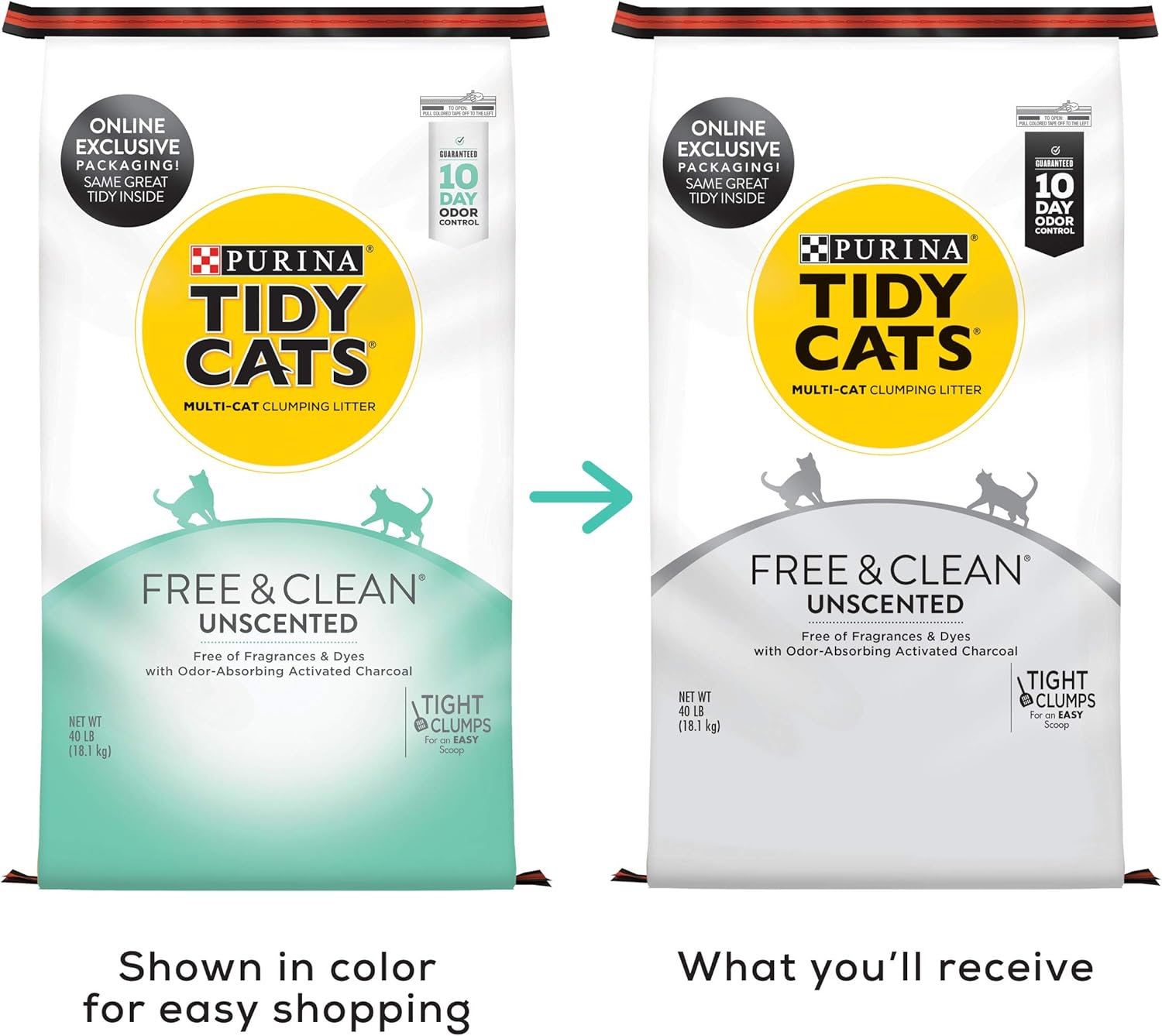 Purina Tidy Cats Clumping Cat Litter, Free & Clean Unscented Multi Cat Litter - 40 lb. Bag : Pet Supplies