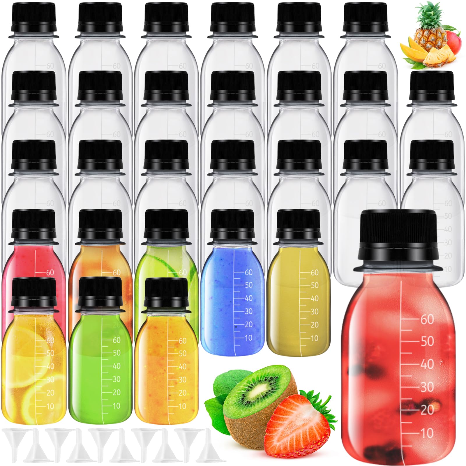 Photo 1 of ***parcial set  Woozettn 30 Pack 2 oz Plastic Shot Bottles,Ginger Shots Bottles,Plastic Juice Containers Reusable Bulk Beverage Containers with Funnels