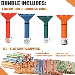 Coin Storage & Sorter Tubes 4 Color – Coded Coin