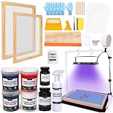 Caydo 51PCS All-in-One Screen Printing Kit with 50W LED UV Screen Printing Light, 4 Colors Screen Printing Ink, Photo Emulsion, Screen Printing Frames
