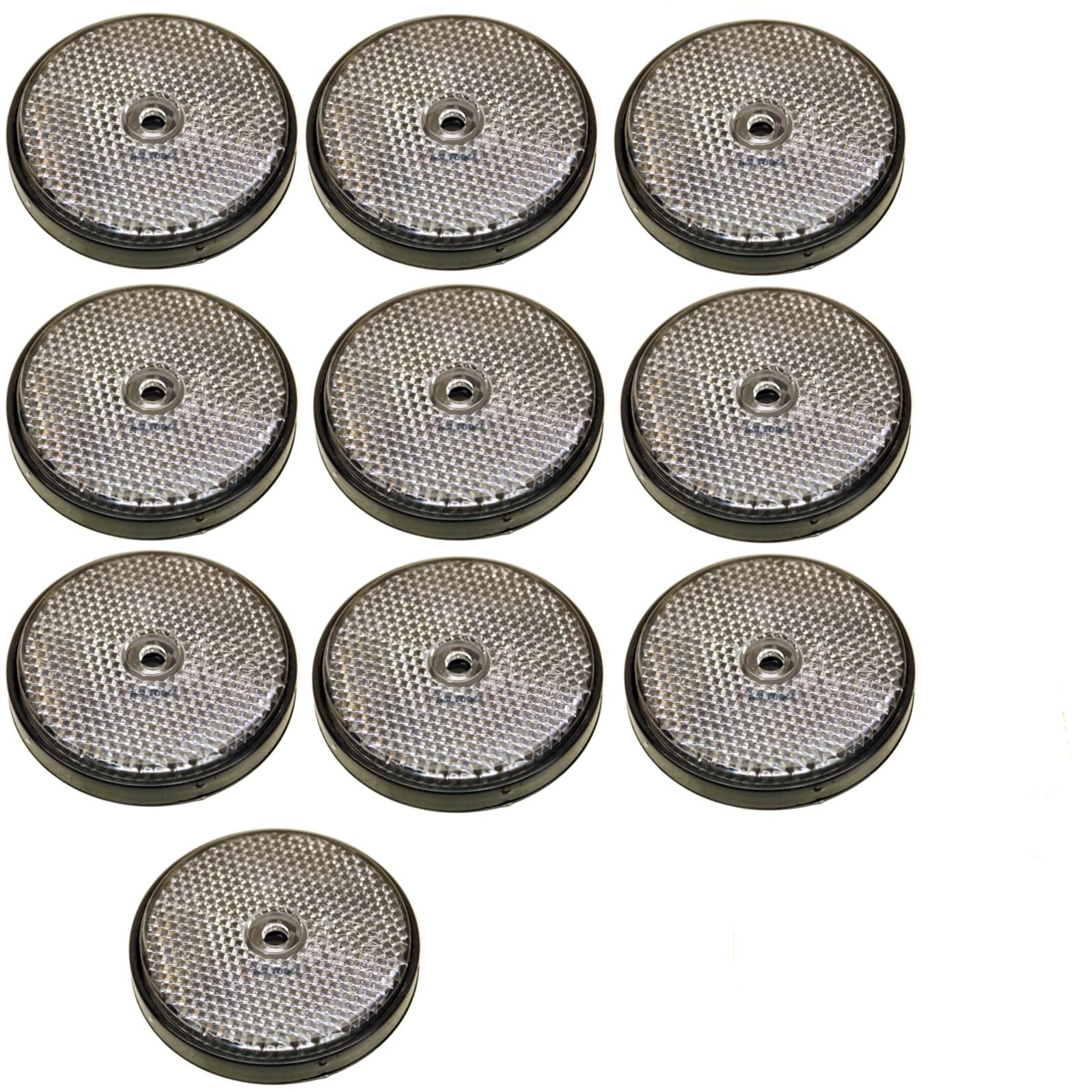 AB Tools Clear Round Front Reflector White Pack of 10 for Trailers Fence Gate Posts TR069
