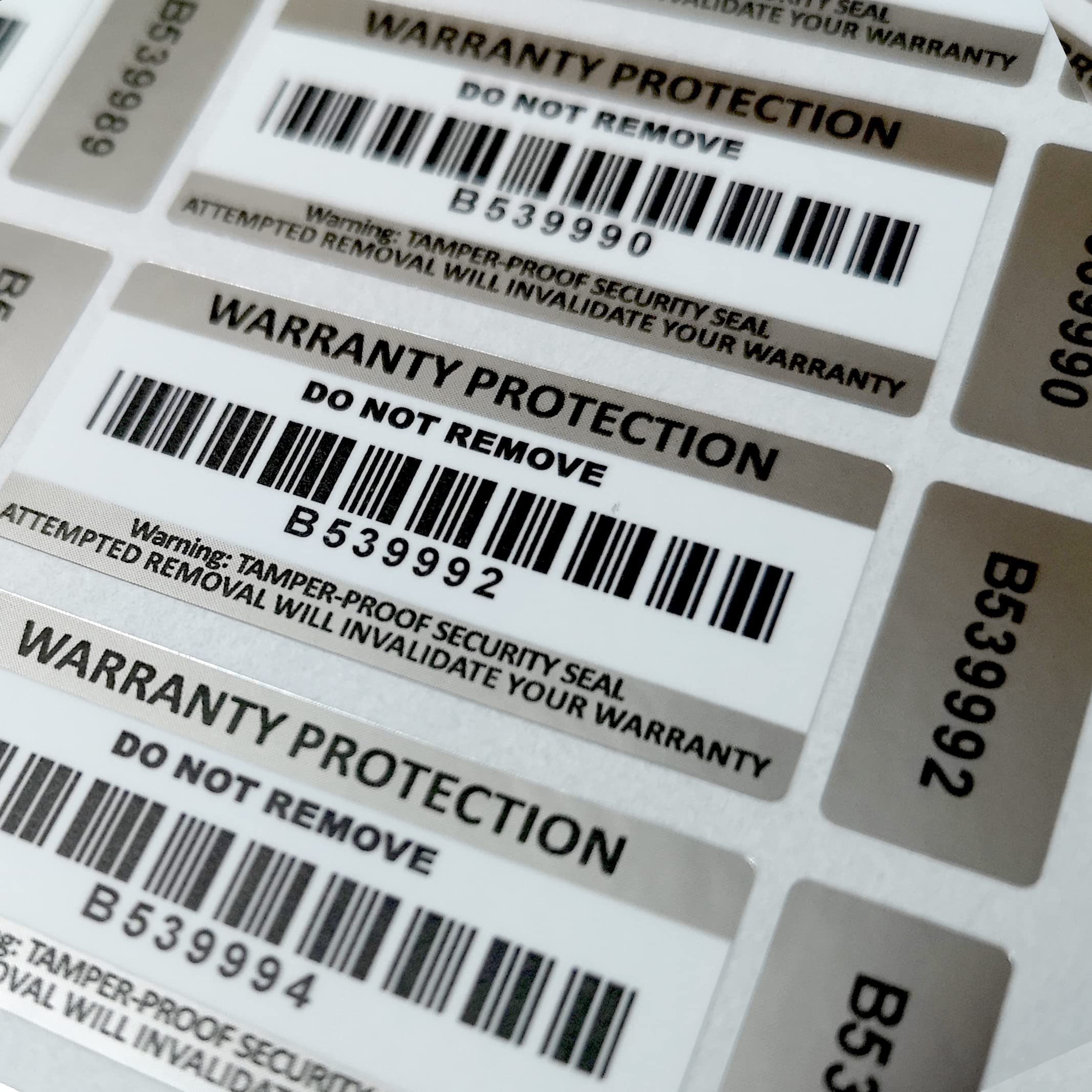 Tamper Proof Barcode Stickers in 7 Pack Sizes (50-2500pcs) Two Part Labels with Unique Serial Numbers (500)