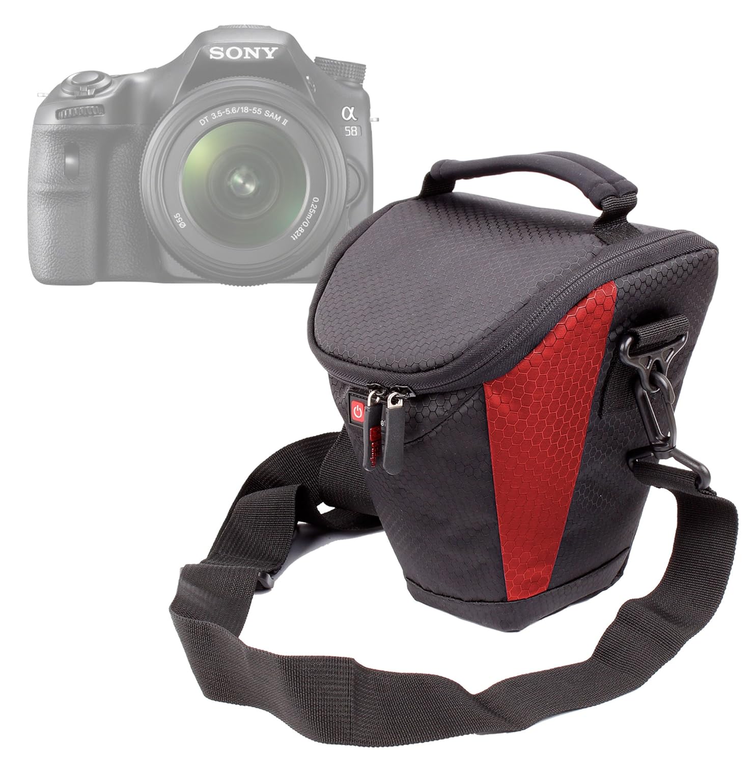 DURAGADGET Funda Negra y Roja con Bandolera para Sony SLT-A58 con ...