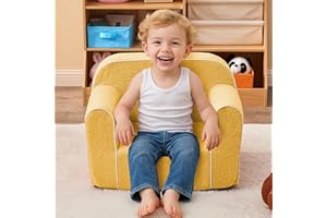 DAICO Ultra-Soft Foam Kids Sofa Chair, Cozy Toddler Bean Bag Chair with Armrests for Boys and Girls, Teddy Lazy Sofa Couch for Reading & Playing, Yellow, Medium