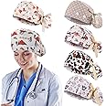 6 Pcs Scrub Caps for Women Doctor Nursing Hats with Buttons Adjustable Tie Back Working Cap Bouffant Scrub Hats for Women Men