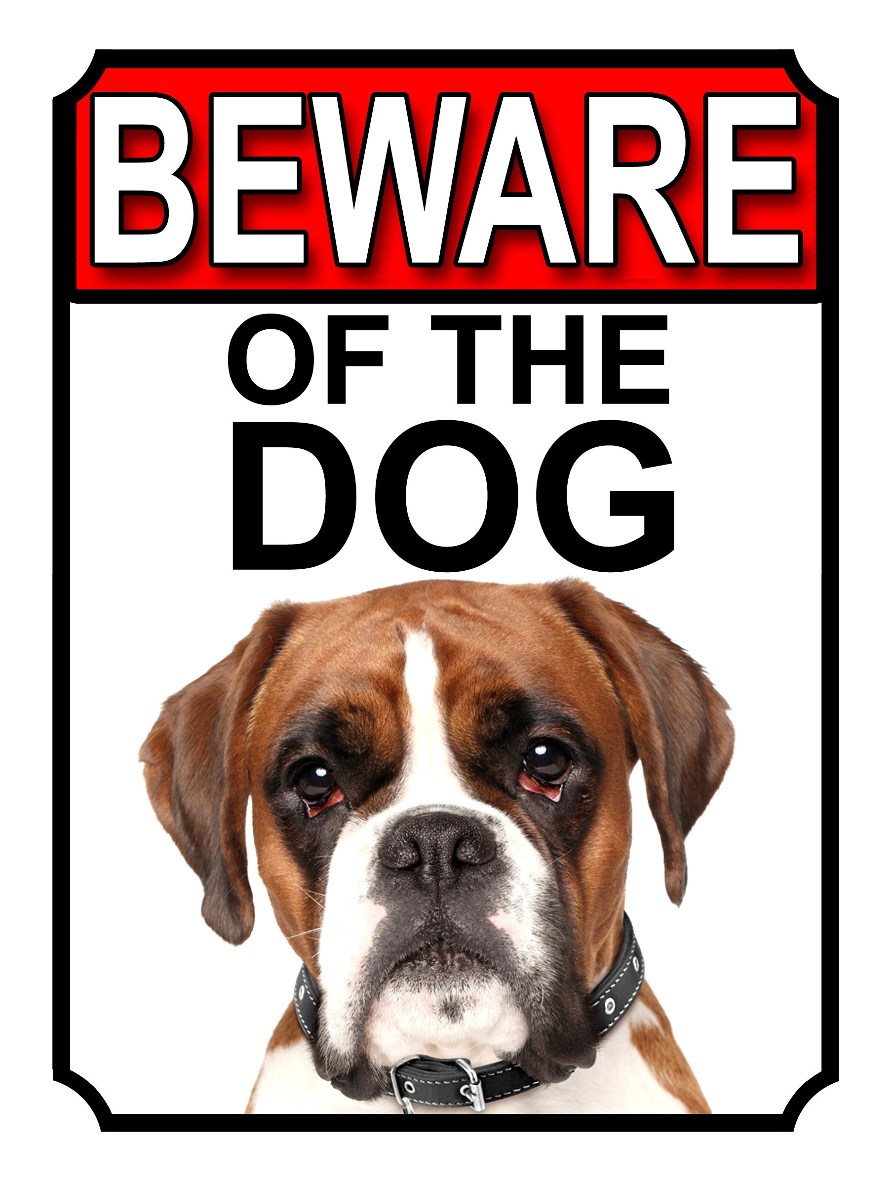 BEWARE OF THE DOG METAL GATE SIGN BOXER 200MM X 150MM (1115H1)