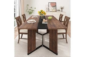 CHARTUSTRIABLE 63 inch Dining Table for 3 4 5 | Modern Brown and Black Rectangular Kitchen Table W/Waterproof Wood Tabletop,Farmhouse Long Dining Room Tables W/Adjustable Legs&Wood Strip Base for Kitchen Living Room