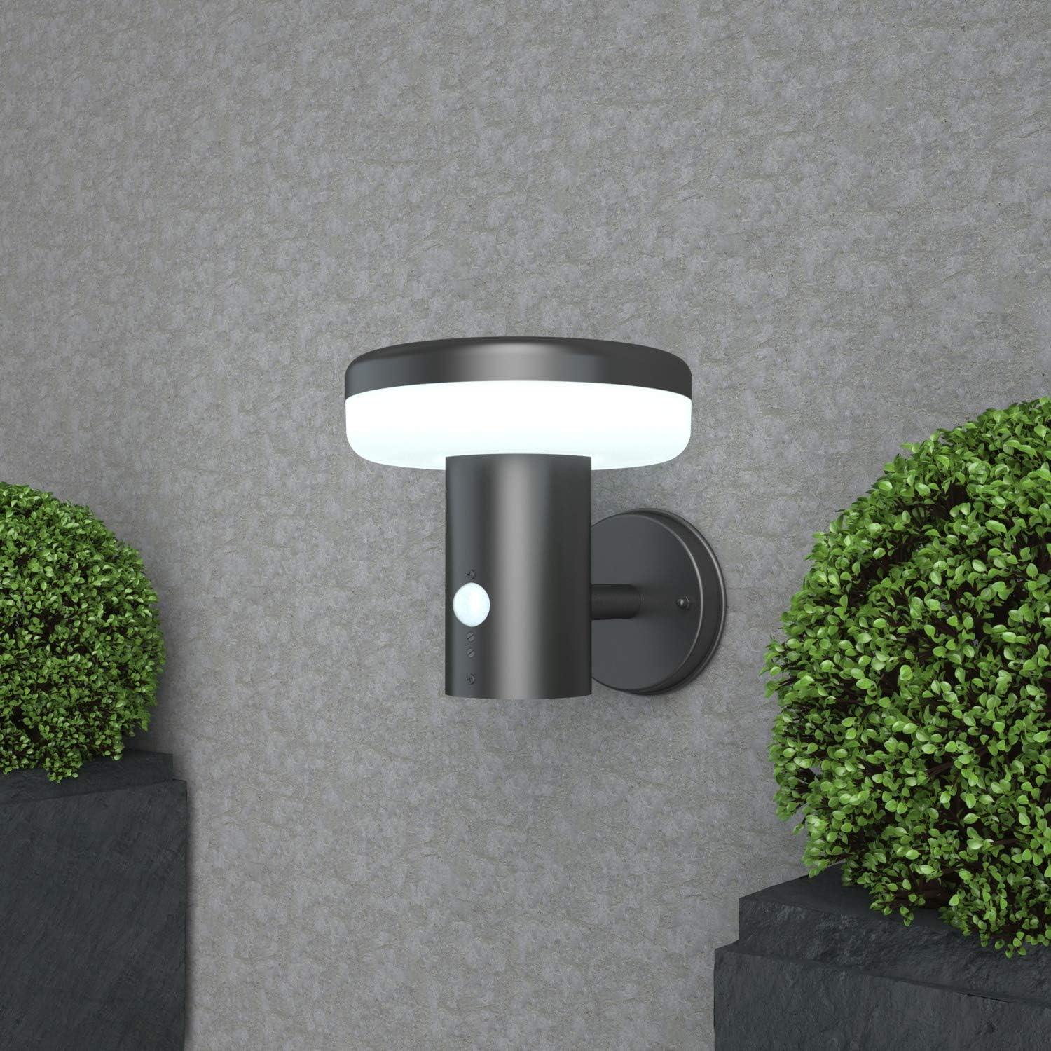 NBHANYUAN Lighting LED Outdoor Wall Light Fixtures with Motion Sensor Outside Lights Stainless Steel Black Finish Weatherproof 3000K Warm Light Front Door Porch Light 110V 1000LM (A+) - - 