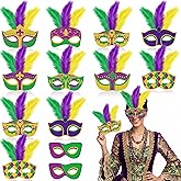 Deekin 30 Pack Felt Mardi Gras Masks Bulk With Feathers Masquerade Party Masks Craft for Adult Men Women Mardi Gras Carnival Venetian Costume Party Outfit Accessories