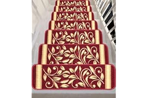 Gloria Anti-Slip Stair Treads Pet Friendly Stairway mats Anti-Skid Rubber Back Floral Design Stair Grippers (8, Red)
