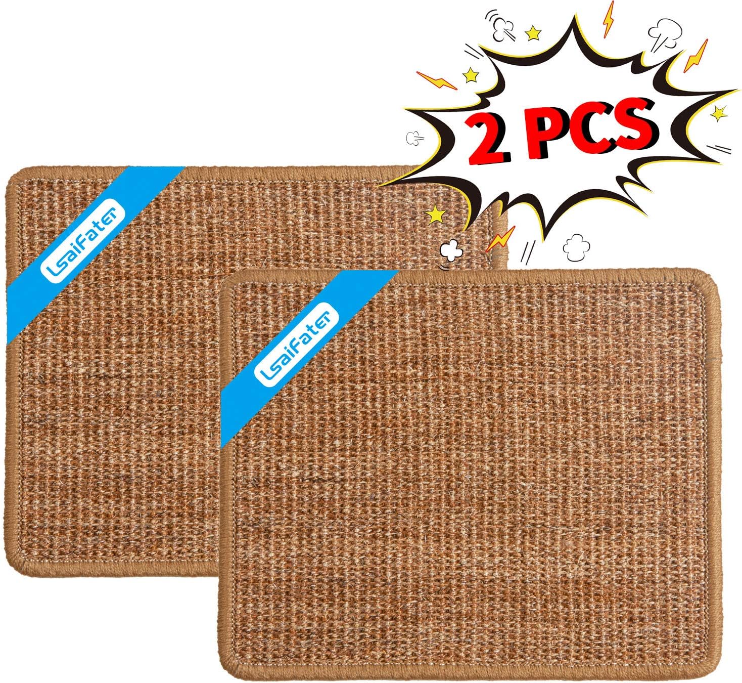 LSAIFATER 2 PCS Cat Scratching Mat, Natural Sisal Mat, Protect Carpets and Sofas (11.8x14.9 inch, Brown) : Pet Supplies