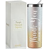 Onebttl Thank You Gifts, Thank You for Being Awesome, Appreciation Gift for Coworker, Boss, 20Oz Skinny Tumbler for Women, Glitter Silver & Gold