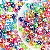LadayPoa 200pcs 10mm Random Mixed Color Bubble Beads Acrylic AB Round Beads for Jewelry Making Plastic Bead Charms for Bracelet DIY Necklace Colorful Bubblegum Bead Christmas Ornament Gifts