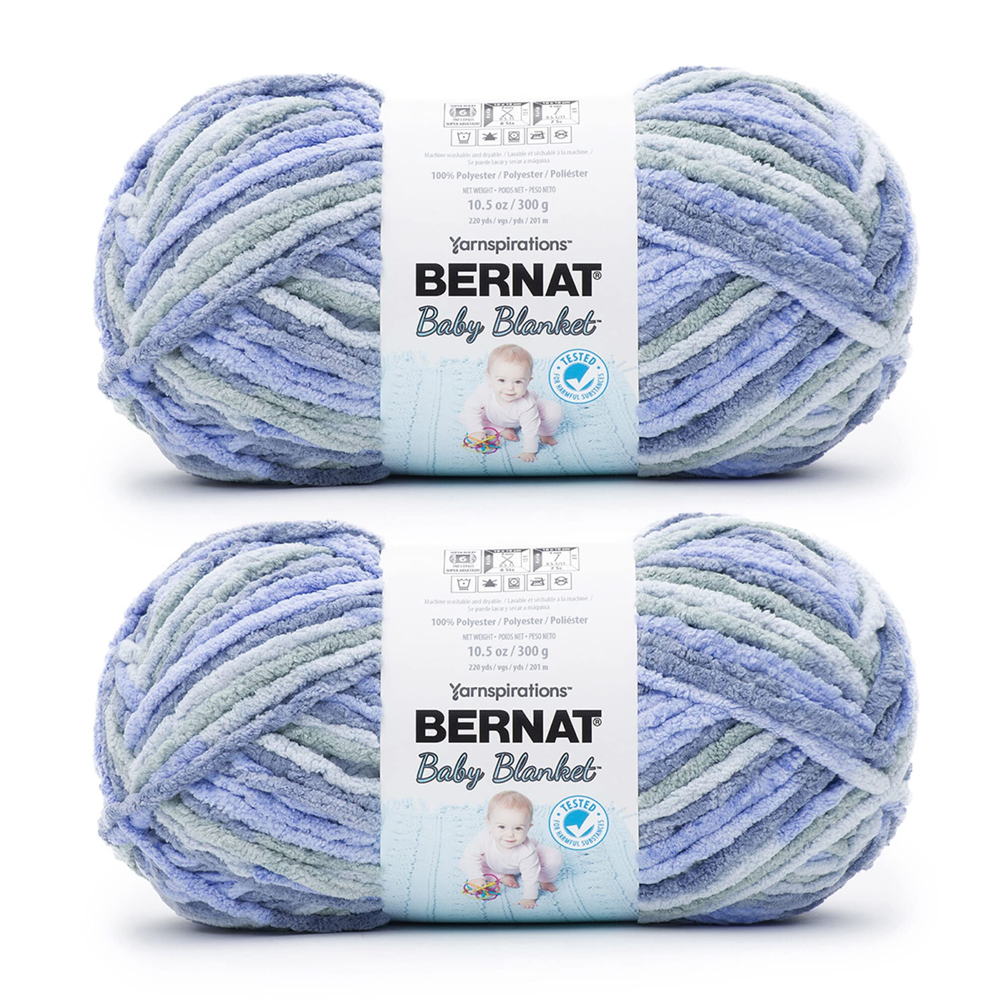 Photo 1 of Bernat Baby Blanket Lovely Blue Yarn - 2 Pack of 300g/10.5oz - Polyester - 6 Super Bulky - 220 Yards - Knitting/Crochet