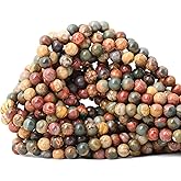 CHEAVIAN 60PCS 6mm Natural Picasso Jasper Gemstone Round Loose Beads for Jewelry Making 1 Strand 15"