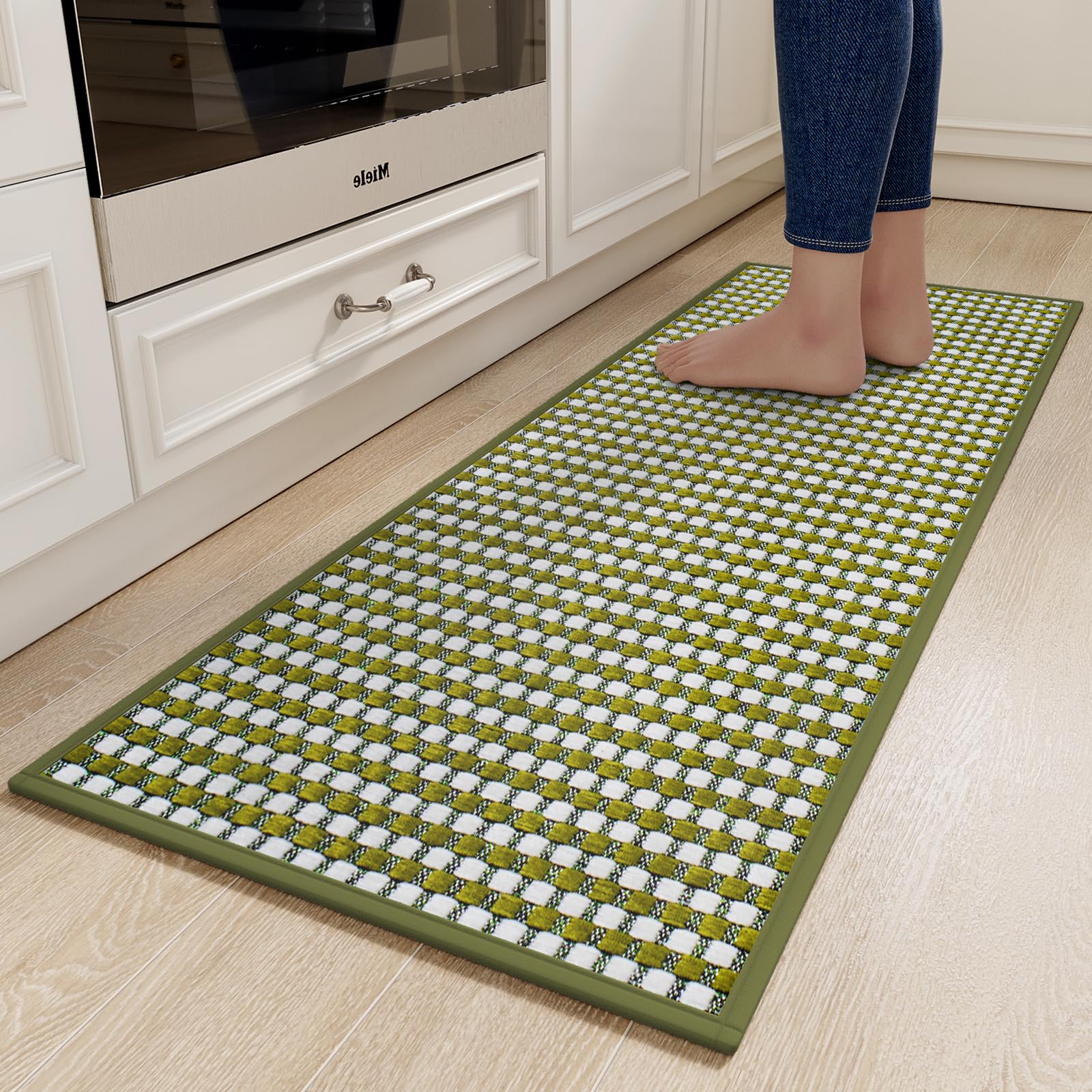 Photo 1 of YDKGL Kitchen Rugs Non Slip Washable, Rubber Backing Soft Chenille Braided Kitchen Mats for Floor, Super Absorbent Kitchen Runner Rug Standing Mat Sink Mat, Easy to Clean, Green 17"x47"