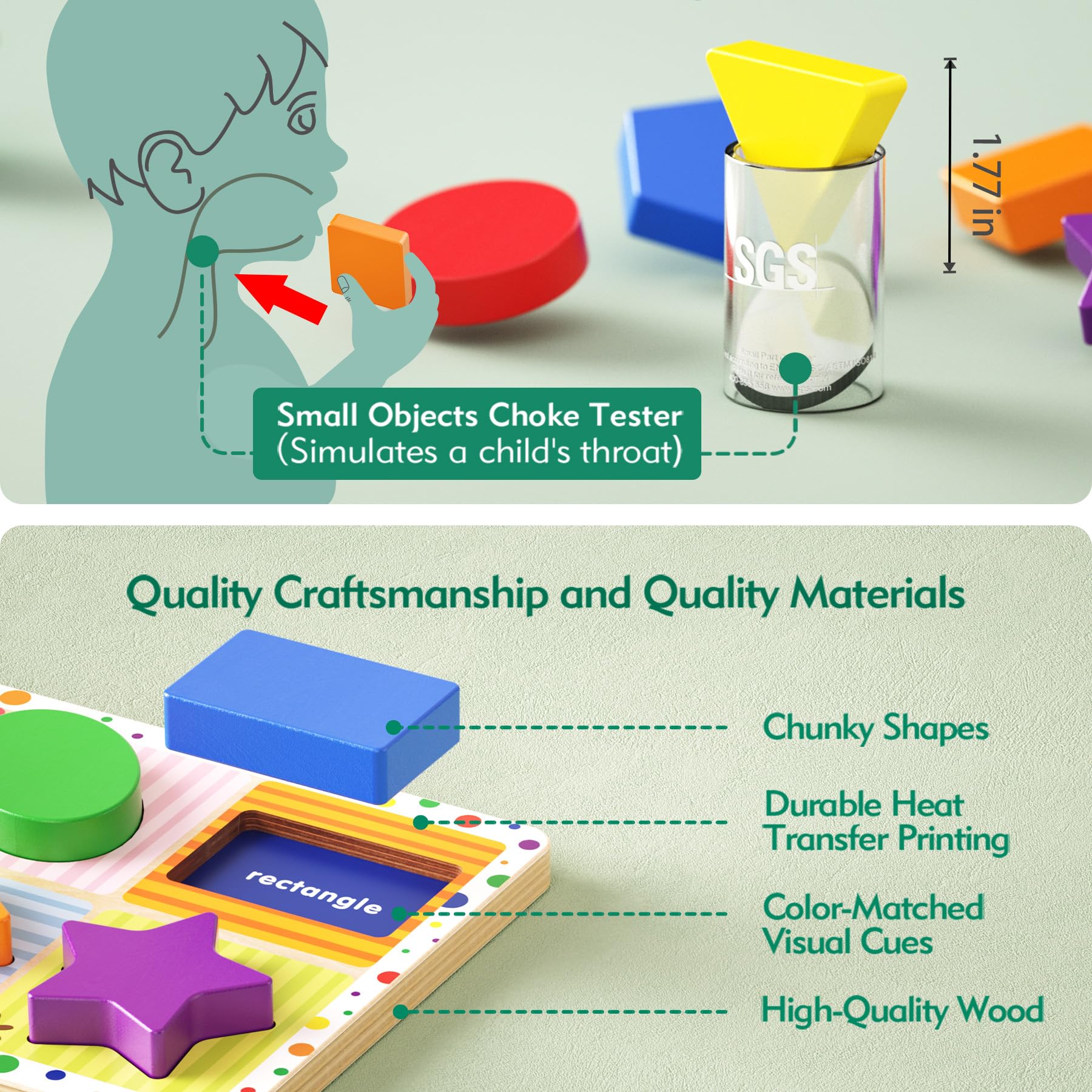 Dailyfunn Wooden Geometric Shape Puzzle (10 pcs) Toddler Puzzles for Ages 1-3 Years Old 12-18-24 Months