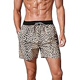Verdusa Men's Leopard Swim Trunks Drawstring Waist Swimwear Summer Beach Shorts with Pockets
