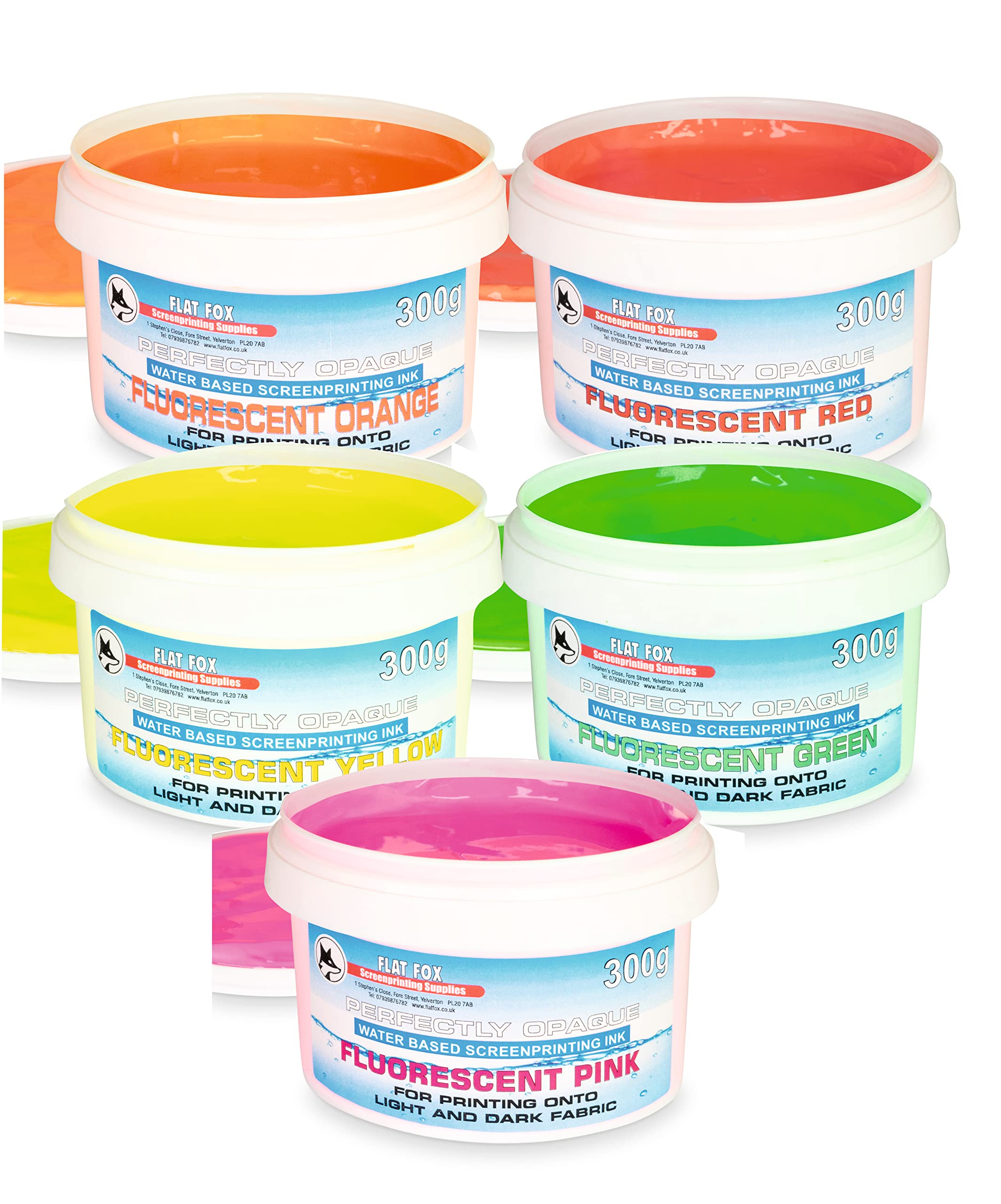 Flat Fox Screen Printing Opaque Water Based Fabric Inks (Value Set Neon, 300g)