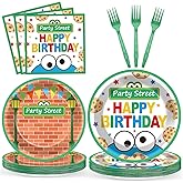 96Pcs Red Brick Wall Street Paper Plates and Napkins Street Theme Birthday Party Supplies Cookie Cartoon Friends Disposable Dinnerware Tableware Set for Kid Baby Shower Table Party Decoration Serve 24