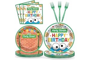 PARTY GREETING 96Pcs Red Brick Wall Street Paper Plates and Napkins Street Theme Birthday Party Supplies Cookie Cartoon Friends Disposable Dinnerware Tableware Set for Kid Baby Shower Table Party Decoration Serve 24