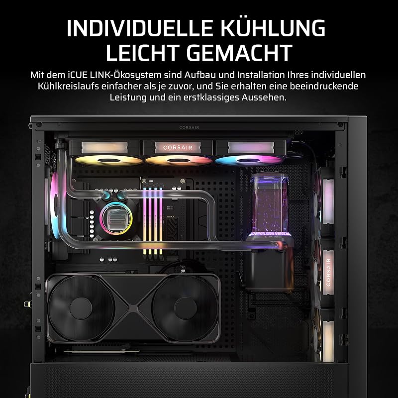 iCUE LINK XH505i RX 360 RGB Individuelles Kühlungs-Kit – XC7 ELITE CPU-Wasserblock, XD6 ELITE-Pumpenreservoir, 3x RX120 RGB-Lüfter, XR5 360-mm-Radiator, iCUE LINK-Systemhub - Schwarz