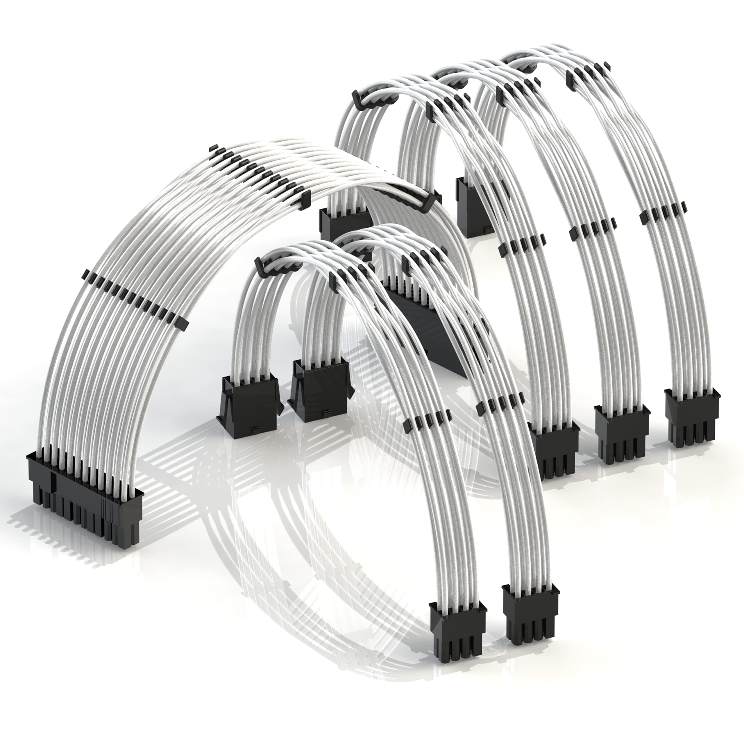 LINKUP - 30cm PSU Cable Extension 18AWG Oxygen Free Copper (OFC) Teflon Jacket Custom Mod GPU PC w/Comb Kit | 1 x 24 P (20+4) | 2 x 8 P (4+4) CPU | 3 x 8 P (6+2) GPU set | 300mm – Silver