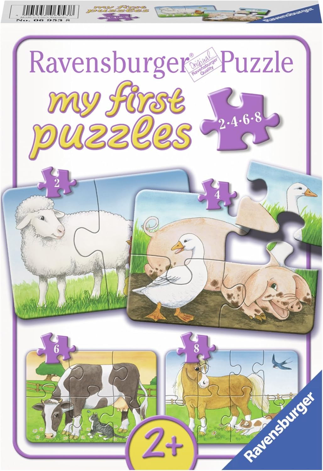 Amazon.com: Ravensburger Lovely Farm Animals Jigsaw Puzzle (2, 4, 6, 8 ...