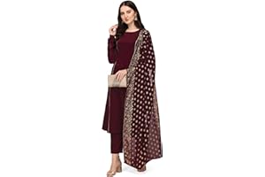 FIORRA Women's Maroon Poly Crepe A-line Kurta Set With Dupatta