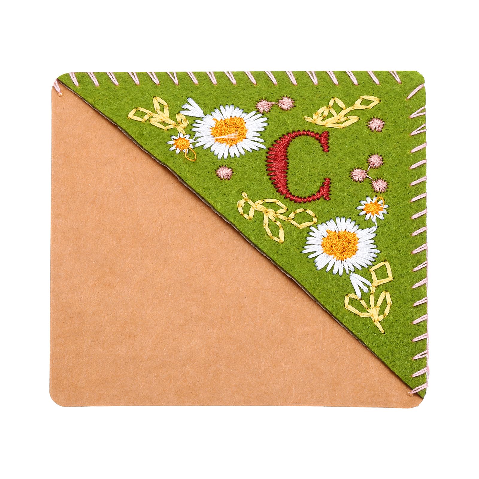 PATIKIL Personalized Embroidered Corner Bookmark, Cute Flower Felt Stitched Triangle Book Mark Page Marker for Women Men Book Lovers Teachers, Green, Letter C