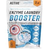 Enzyme Laundry Booster Odor Remover - 2 lbs Unscented Enzymatic Clothes Stain Cleaner Powder, Natural Deodorizer with Bio Active Enzymes, Detergent Additive Eliminator for Sweat, Oil, Blood - 64 Loads