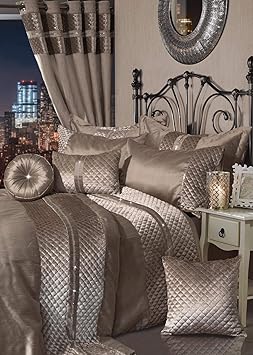 Skippys Heidi Beige Luxus Bettwäsche 230x220 cm 7 TLG. Set Beige Bettbezug 220x230 cm + 2X Kissenbezug 50x75cm + Spanbettuch 