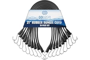 GOEASY0312 Rubber Bungee Cords with Hooks Heavy Duty 21" - for Outdoor Extreme Weather, Over 180 LBS Load & Max Stretch 1.8X, 100% EPDM Bungee Straps with S Hooks, 10 Pack for Cargo, Tarps, Trucks