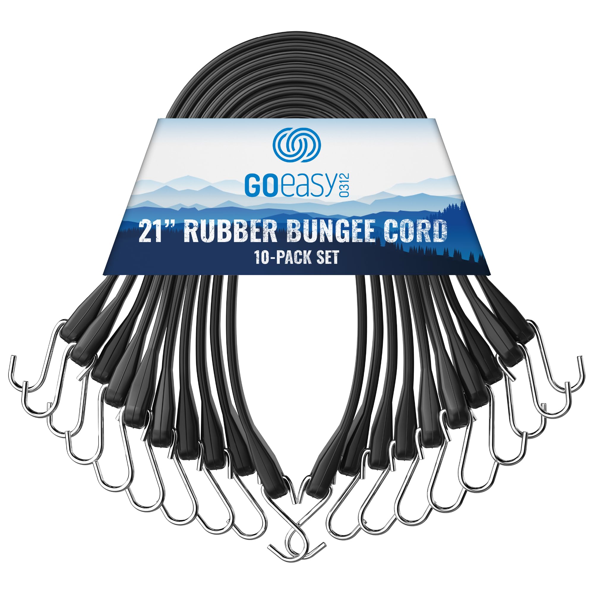 Photo 1 of GOEASY0312 Rubber Bungee Cords with Hooks Heavy Duty 21" - for Outdoor Extreme Weather, Over 180 LBS Load & Max Stretch 1.8X, 100% EPDM Bungee Straps with S Hooks, 10 Pack for Cargo, Tarps, Trucks