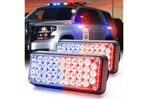 BooYu 2-Pcs Battery Operated LED Emergency Strobe Lights Bar w/Magnetic Base Rechargeable Portable Roadside Roof Top Mini Plow Flash Beacon Warning Light for Truck/Trailer/Vehicle (Red/Blue)