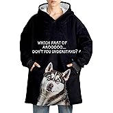 Huglanket Husky Gifts, Wearable Blanket Hoodie for Adults, Oversized Wearing Blanket, Gifts for Husky Dog Lovers & Owners on Birthday and Christmas, One Size Fits All